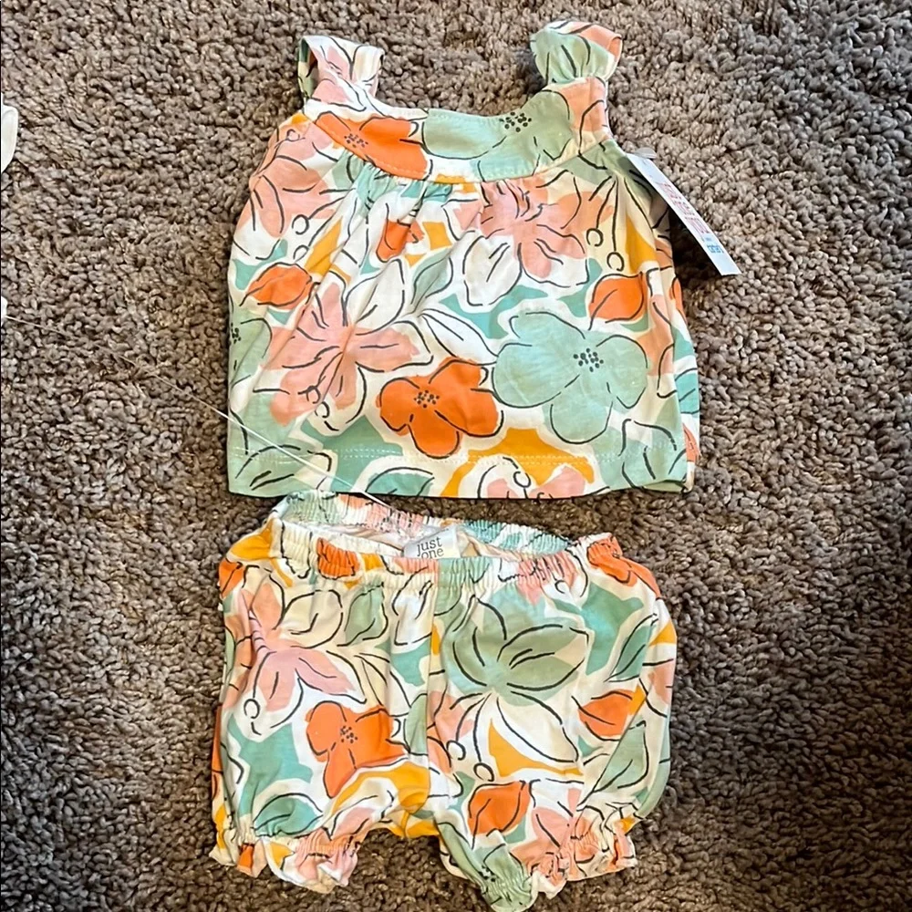 Carter's Three Piece Floral Baby Outfit Set - White and Orange